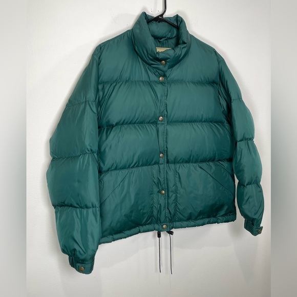 Vintage LL Bean Goose Down Womens M Snap Nylon Jacket Green Packable Hiking - Picture 1 of 9
